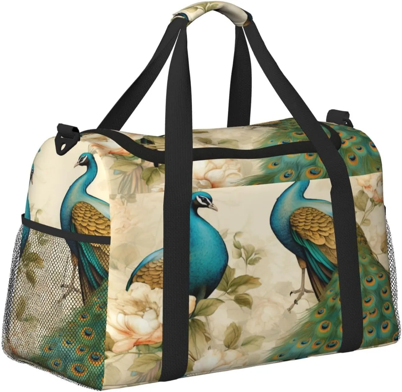 Travel Duffel Bag For Men Women, Vintage Elegant Peacock Bird Carry On Sport Gym Bag With Shoulder Strap Lightweight Waterproof Weekender Bag Overnight Bag