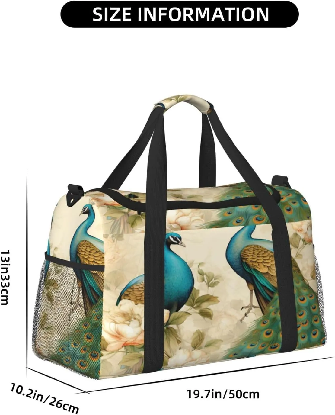 Travel Duffel Bag For Men Women, Vintage Elegant Peacock Bird Carry On Sport Gym Bag With Shoulder Strap Lightweight Waterproof Weekender Bag Overnight Bag