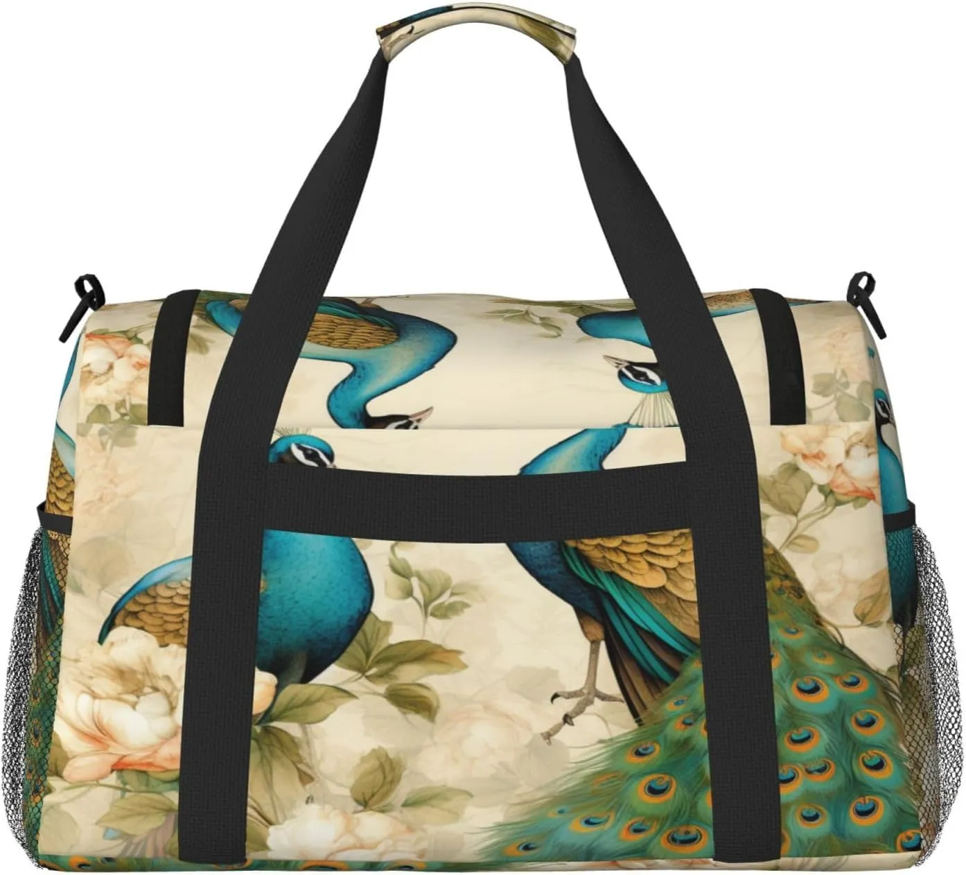 Travel Duffel Bag For Men Women, Vintage Elegant Peacock Bird Carry On Sport Gym Bag With Shoulder Strap Lightweight Waterproof Weekender Bag Overnight Bag