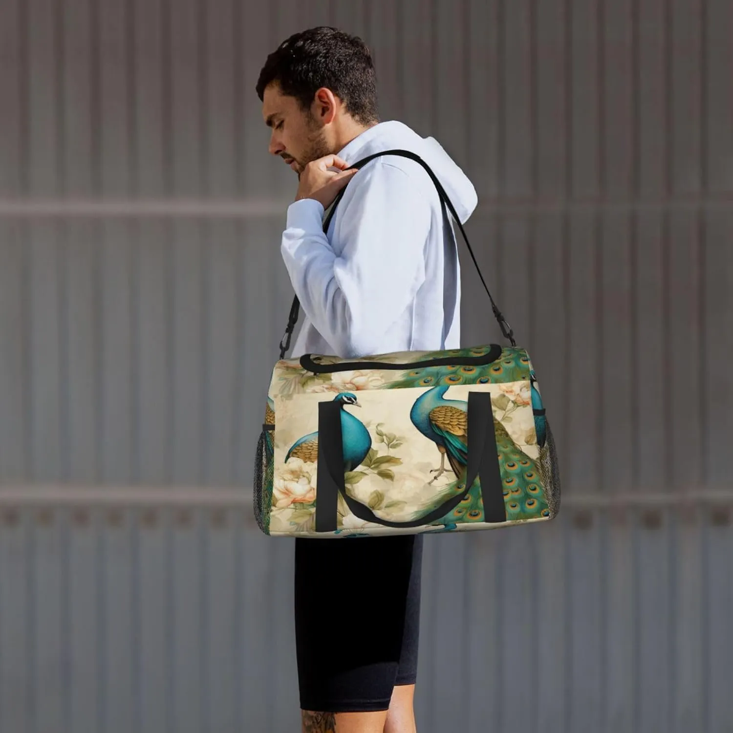 Travel Duffel Bag For Men Women, Vintage Elegant Peacock Bird Carry On Sport Gym Bag With Shoulder Strap Lightweight Waterproof Weekender Bag Overnight Bag