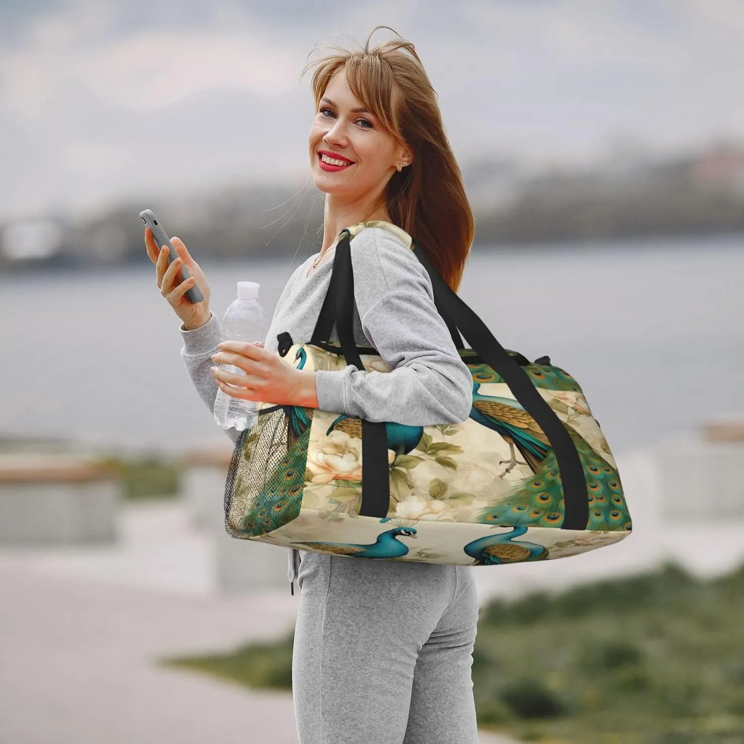 Travel Duffel Bag For Men Women, Vintage Elegant Peacock Bird Carry On Sport Gym Bag With Shoulder Strap Lightweight Waterproof Weekender Bag Overnight Bag