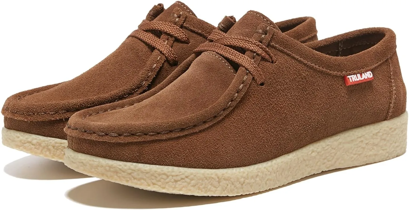 TRULAND Leather Oxford Shoes for Women - Suede Lace Up Moc Toe Low Platform Flat Wallabees Shoes