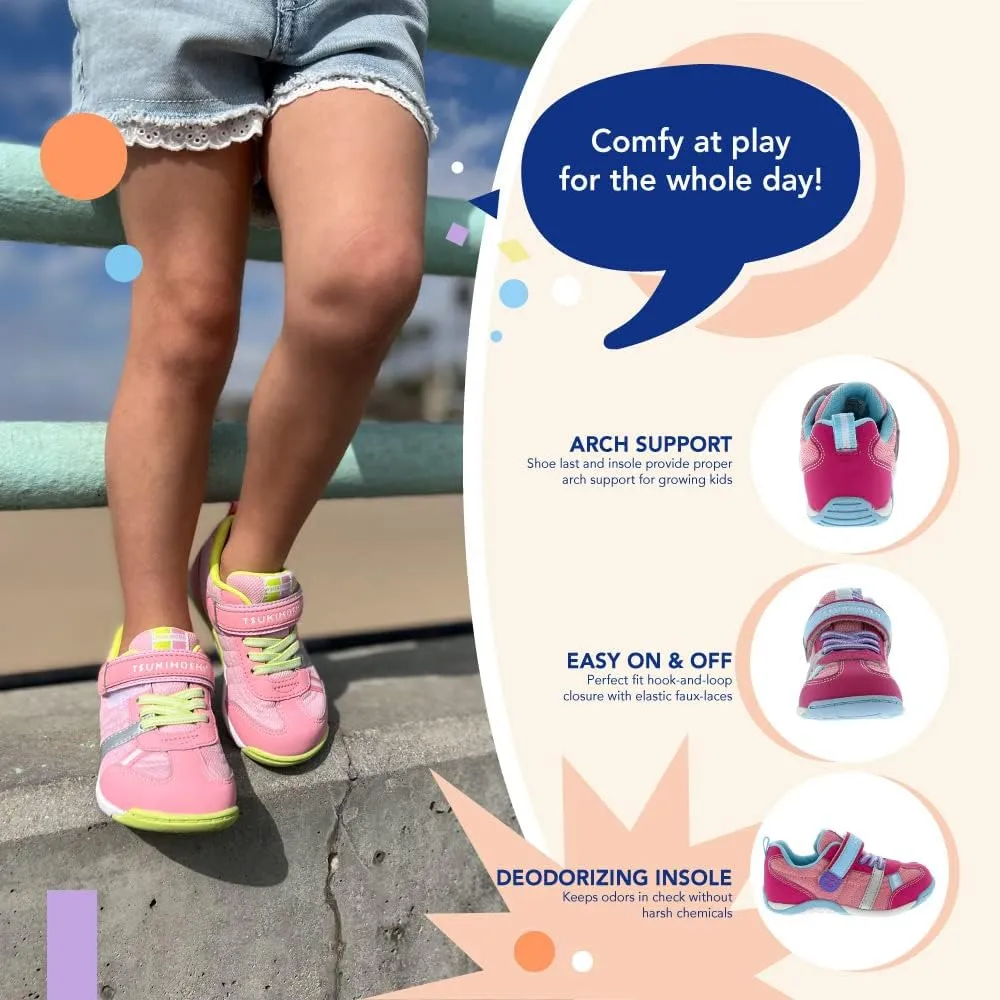 TSUKIHOSHI 1521 KAZ Strap-Closure Machine-Washable Child Sneaker Shoe with Wide Toe Box and Slip-Resistant, Non-Marking Outsole - For Toddlers and Little Kids, Ages 1-8