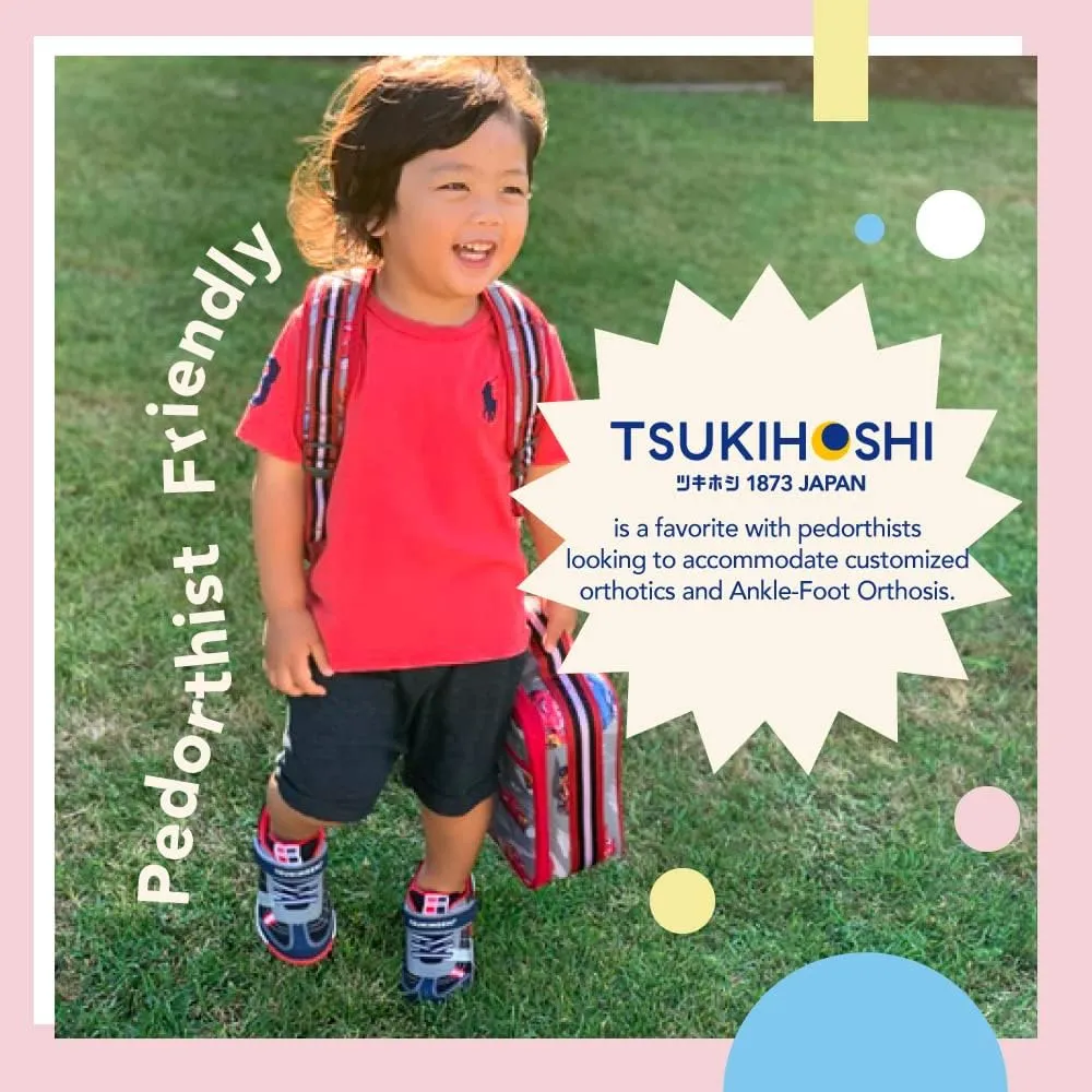 TSUKIHOSHI 1521 KAZ Strap-Closure Machine-Washable Child Sneaker Shoe with Wide Toe Box and Slip-Resistant, Non-Marking Outsole - For Toddlers and Little Kids, Ages 1-8