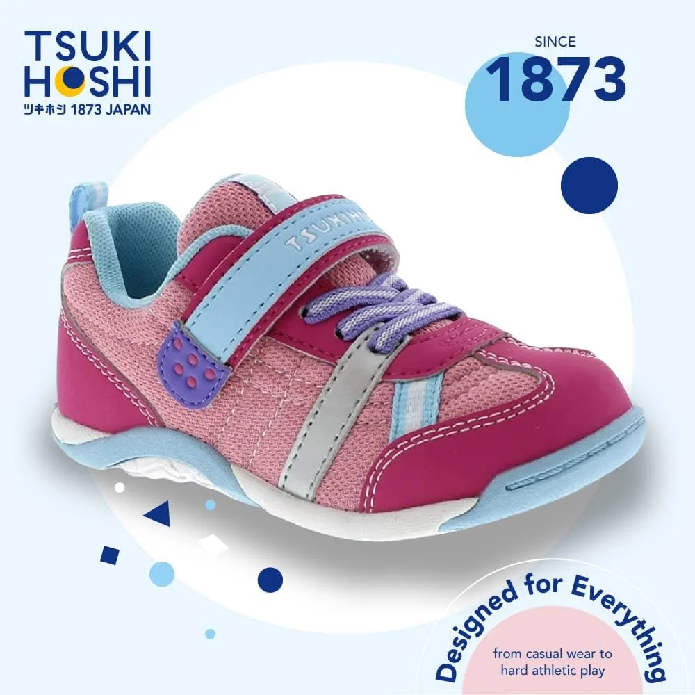 TSUKIHOSHI 1521 KAZ Strap-Closure Machine-Washable Child Sneaker Shoe with Wide Toe Box and Slip-Resistant, Non-Marking Outsole - For Toddlers and Little Kids, Ages 1-8