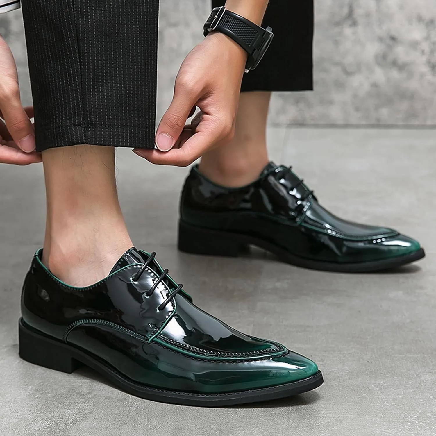 Tuxedo Shoes Patent Leather Wedding Dress Shoes for Men Lace up Formal Business Oxford Shoes