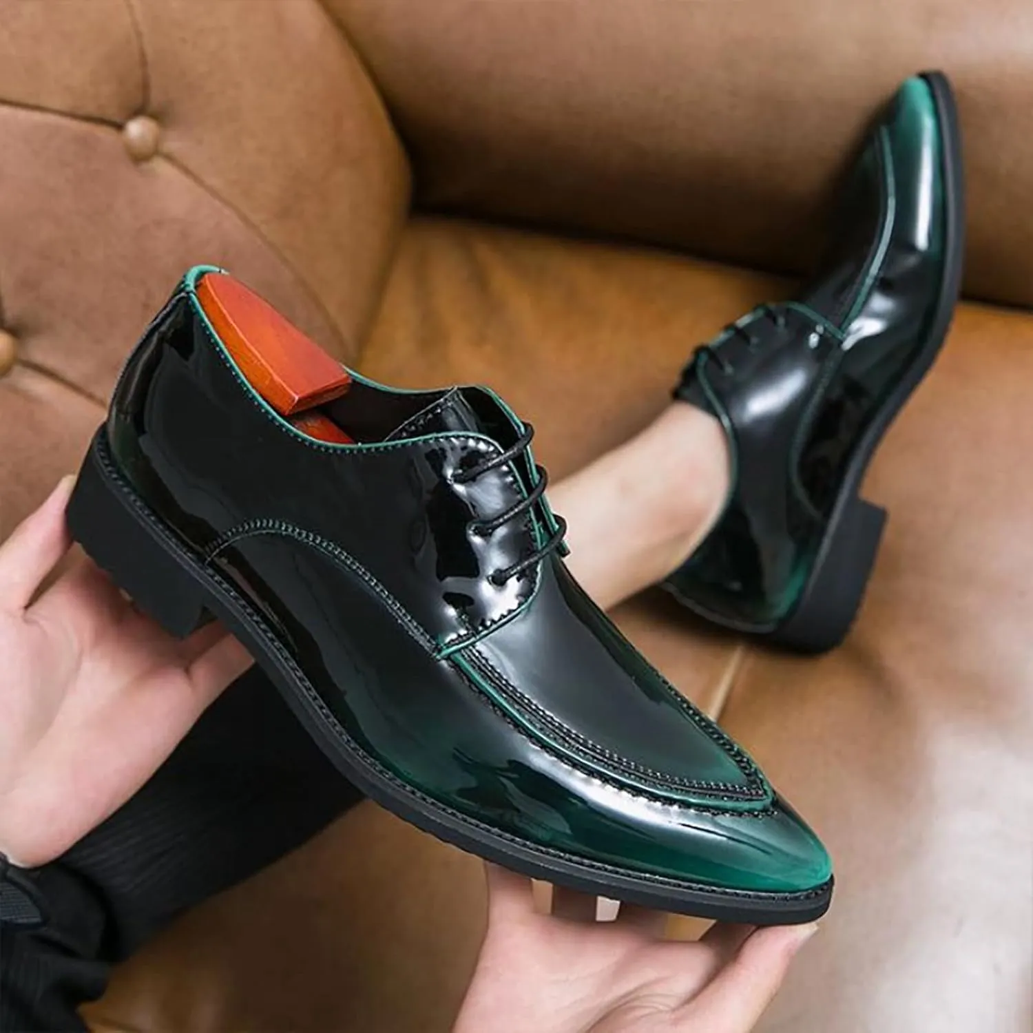 Tuxedo Shoes Patent Leather Wedding Dress Shoes for Men Lace up Formal Business Oxford Shoes