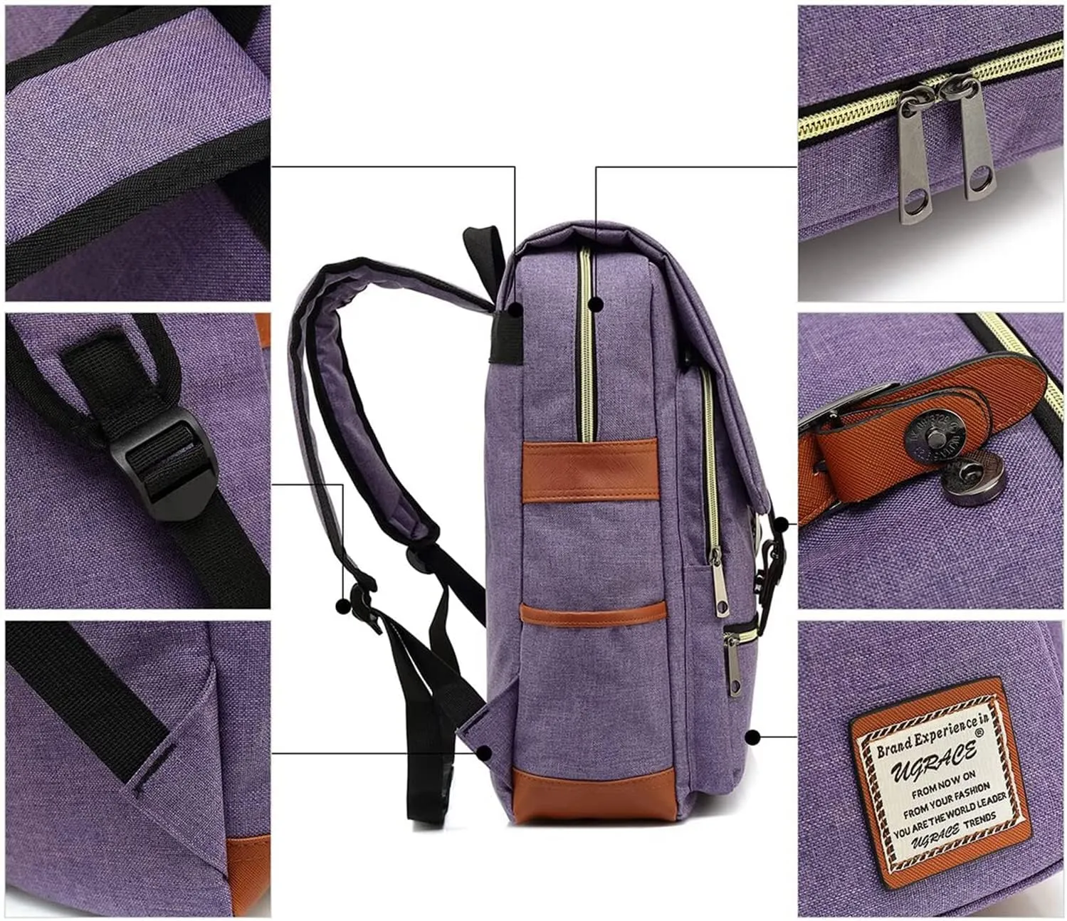 UGRACE Slim Business Laptop Backpack Elegant Casual Daypacks Outdoor Sports Rucksack College Shoulder Bag for Men Women, Tear Resistant Unique Travelling Backpack Fits up to 15.6Inch Laptop in Violet