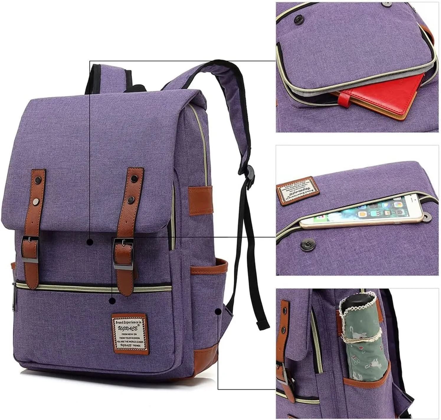 UGRACE Slim Business Laptop Backpack Elegant Casual Daypacks Outdoor Sports Rucksack College Shoulder Bag for Men Women, Tear Resistant Unique Travelling Backpack Fits up to 15.6Inch Laptop in Violet