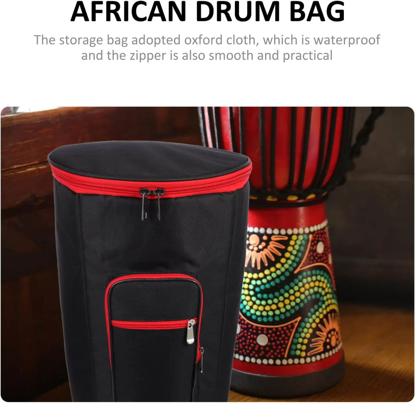 Vaguelly African Drum Carry Case Bag for 12 inch Djembe Drum, Padded Backpack Djembe African Drum, Djembe Carrying Bag with Adjustable Shoulder Strap, Exterior Pocket African Drum Handle Bag