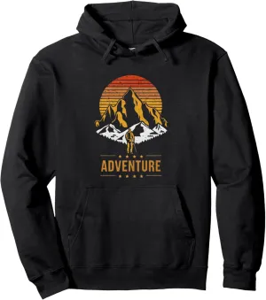 Vintage Mountain Range Hiking Adventure Retro Sunset Design Pullover Hoodie