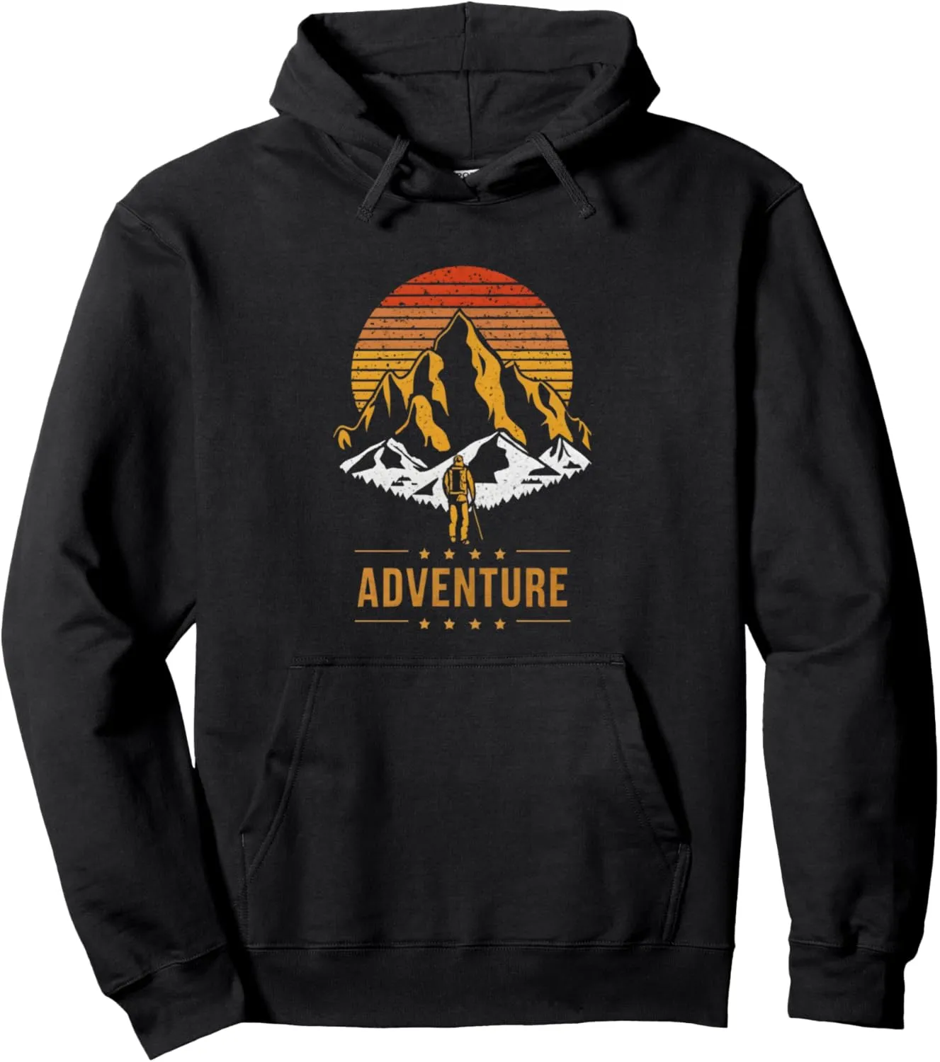 Vintage Mountain Range Hiking Adventure Retro Sunset Design Pullover Hoodie