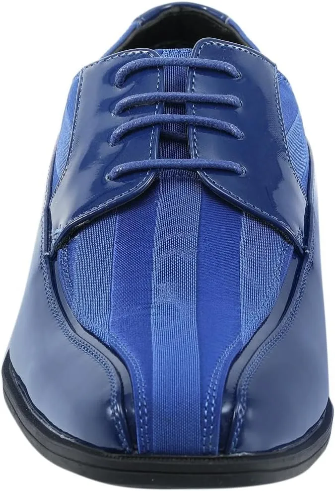 Viotti 179, Casual Dress Oxford Shoes for Men, Satin Striped Lace-Ups, Men's Business Casual Leather & Satin Shoe, for All Formal Occasions