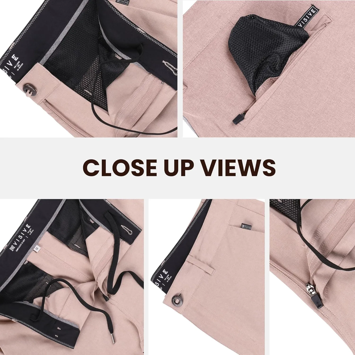 Visive Mens Shorts for Men, Hybrid Casual Golf Dress Flat Front Quick Dry Stretch Board Shorts, Lightweight Chino Short