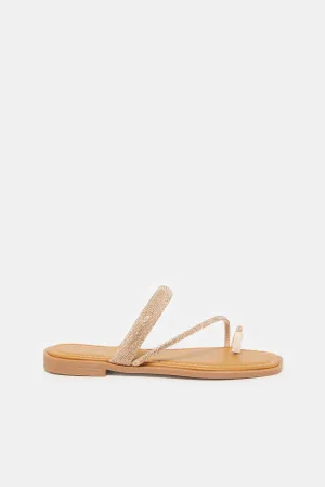 Women Beige And Gold Embellished Toe Ring Mule