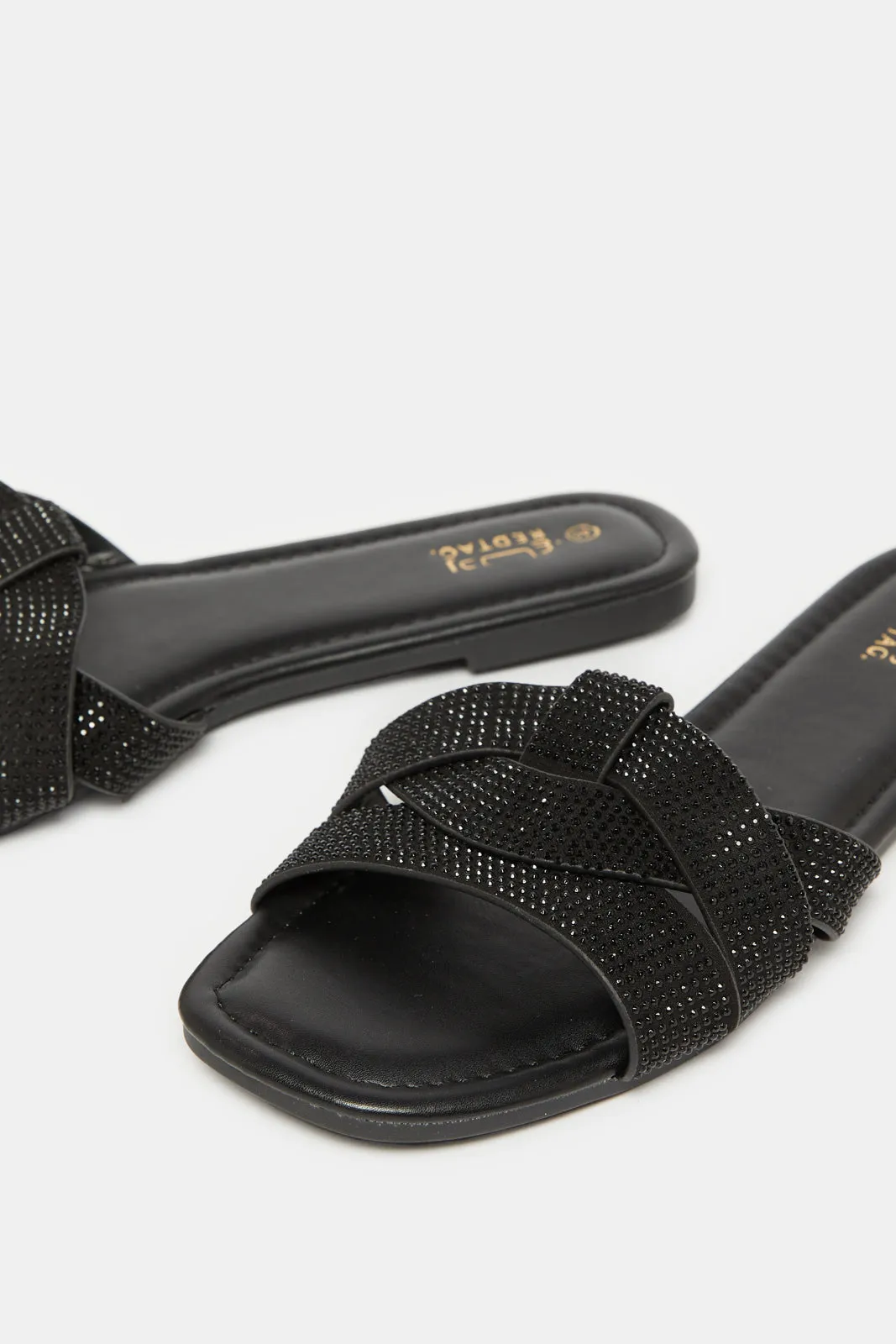 Women Black Embellished Mule