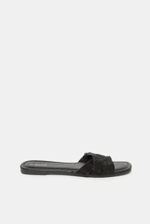Women Black Embellished Mule