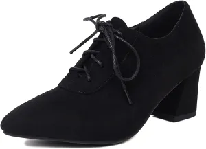 Women Vintage Chunky Heels Oxfords Pointed Toe Brogues Office Shoes