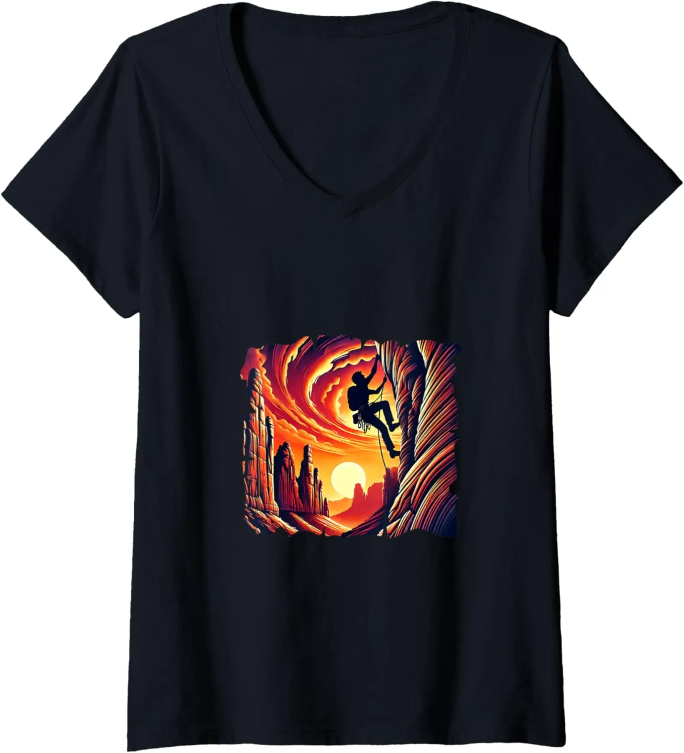 Womens Canyon Climber - Red Rock Desert Climbing Adventure V-Neck T-Shirt