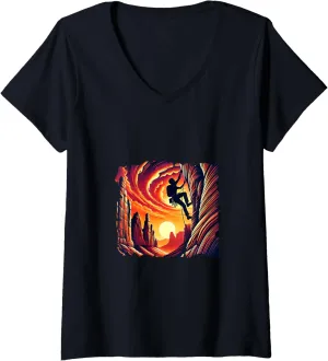 Womens Canyon Climber - Red Rock Desert Climbing Adventure V-Neck T-Shirt