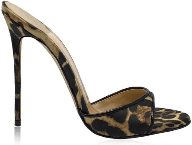 Women's Leather Stilettos High Heels Slides Slip on Crocodile Embossed Slingback Peep Open Toe Pumps Mules Sandals Formal