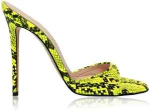 Women's Leather Stilettos High Heels Slides Slip on Crocodile Embossed Slingback Peep Open Toe Pumps Mules Sandals Formal