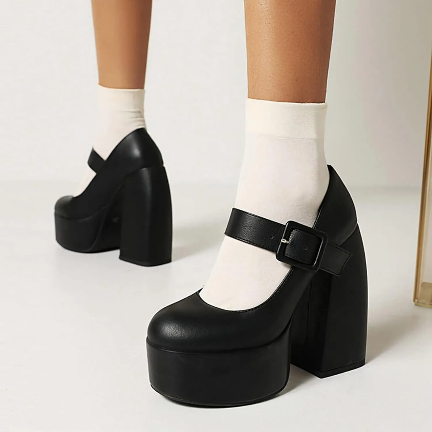 Women's Platform Chunky Mary Jane High Heel Shoes Round Toe Ankle Strap Gothic Oxford Dress Pumps