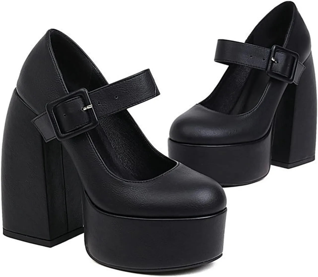 Women's Platform Chunky Mary Jane High Heel Shoes Round Toe Ankle Strap Gothic Oxford Dress Pumps