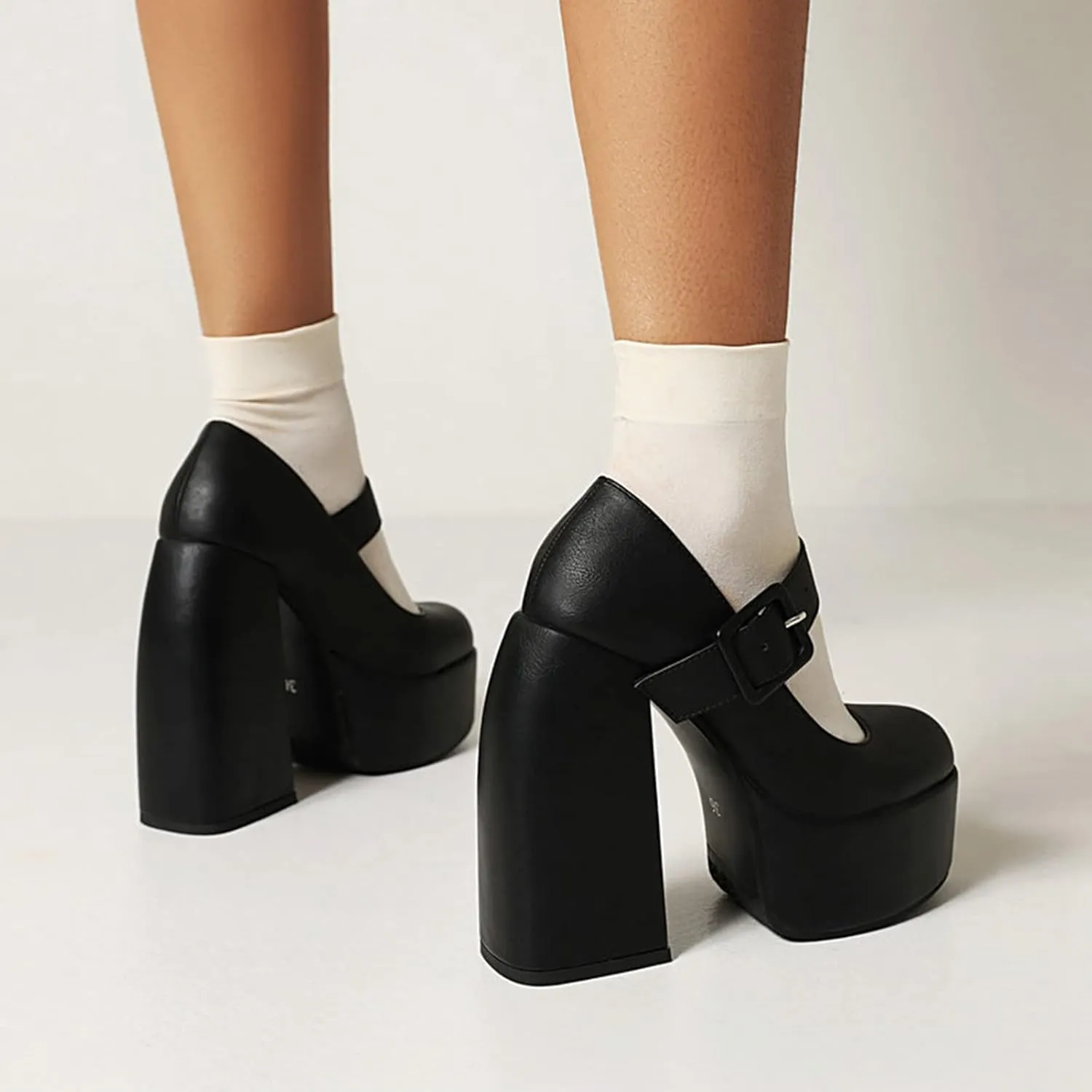 Women's Platform Chunky Mary Jane High Heel Shoes Round Toe Ankle Strap Gothic Oxford Dress Pumps