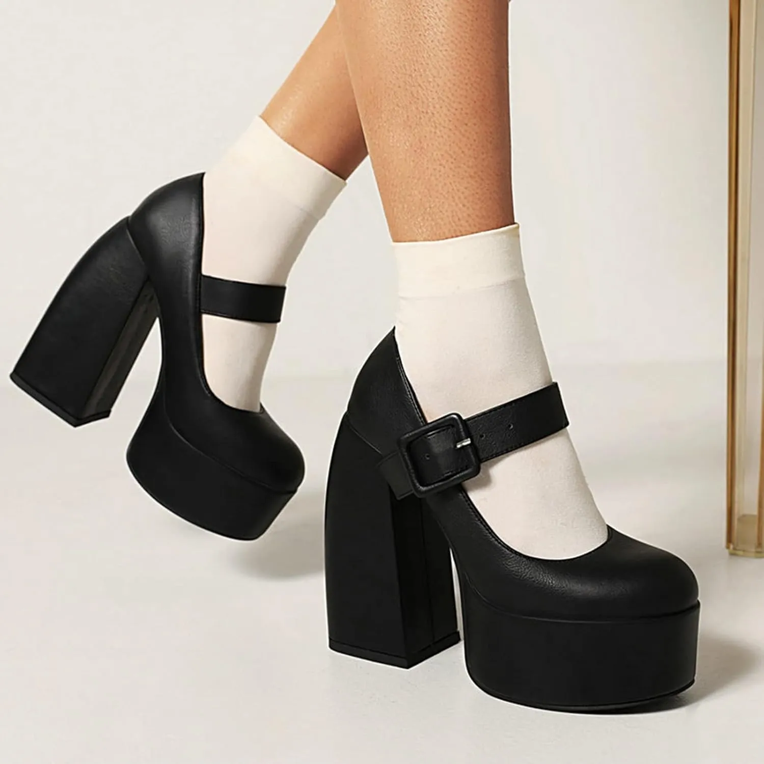 Women's Platform Chunky Mary Jane High Heel Shoes Round Toe Ankle Strap Gothic Oxford Dress Pumps