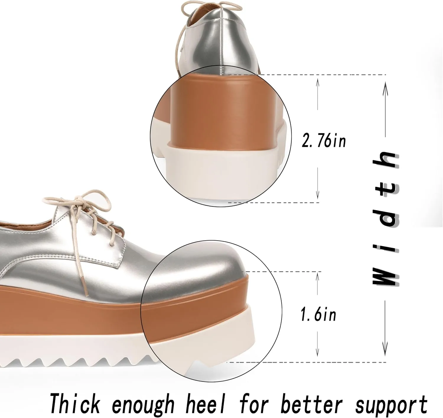 Women's Platform Oxford Shoes Classic Chunky Patent Leather PU Square Toe Wedges Casual Lace Up Sneakers