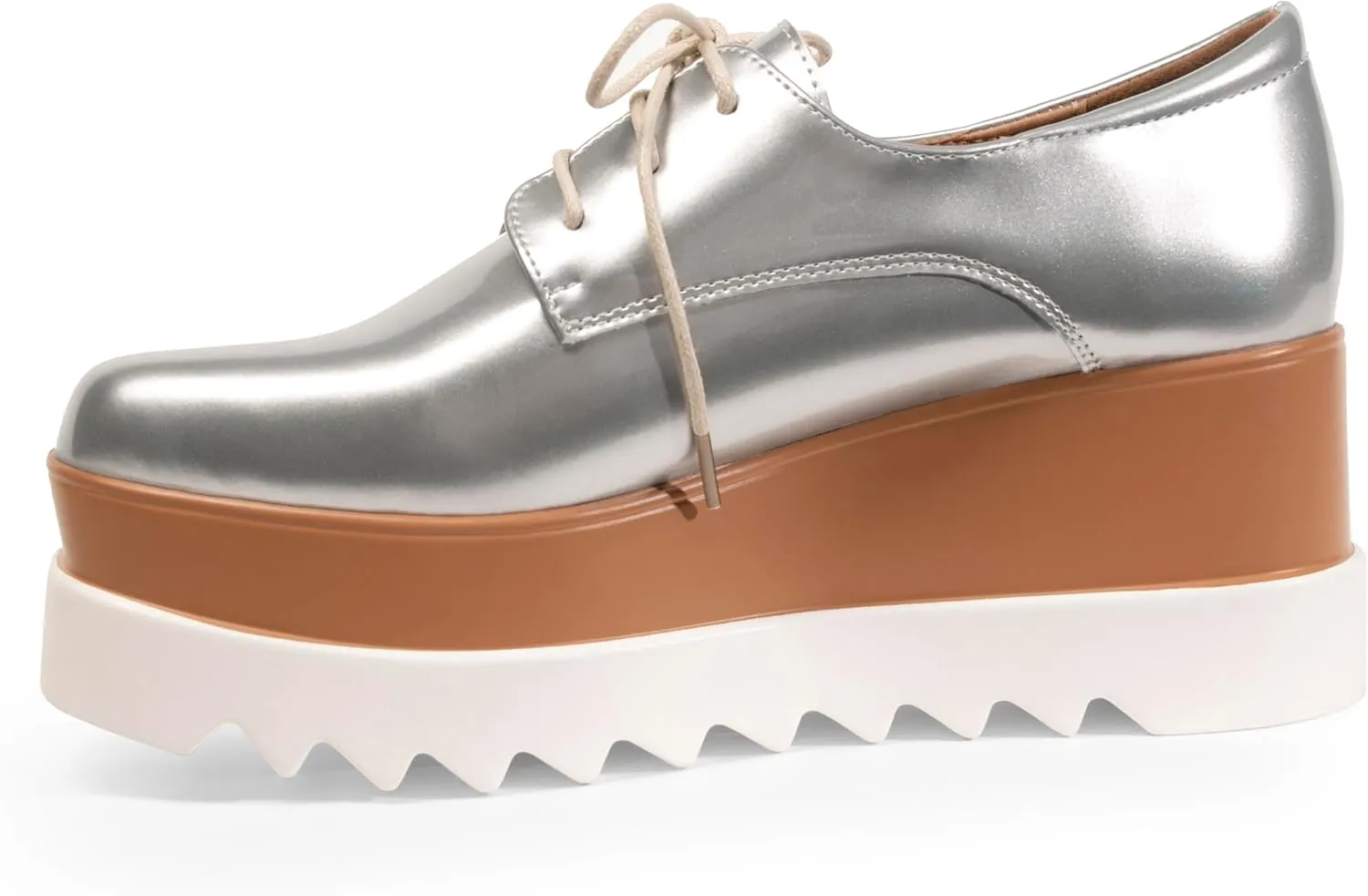Women's Platform Oxford Shoes Classic Chunky Patent Leather PU Square Toe Wedges Casual Lace Up Sneakers