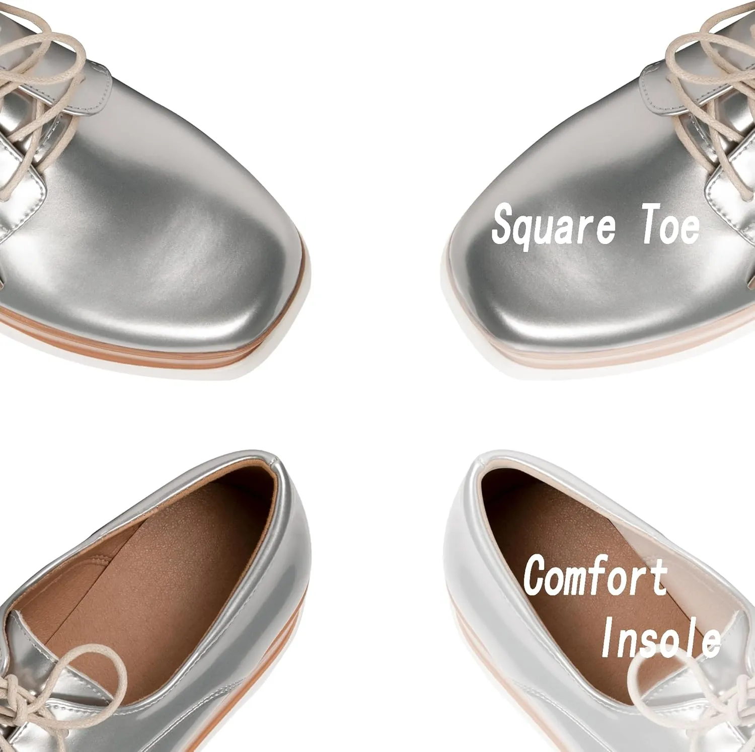 Women's Platform Oxford Shoes Classic Chunky Patent Leather PU Square Toe Wedges Casual Lace Up Sneakers