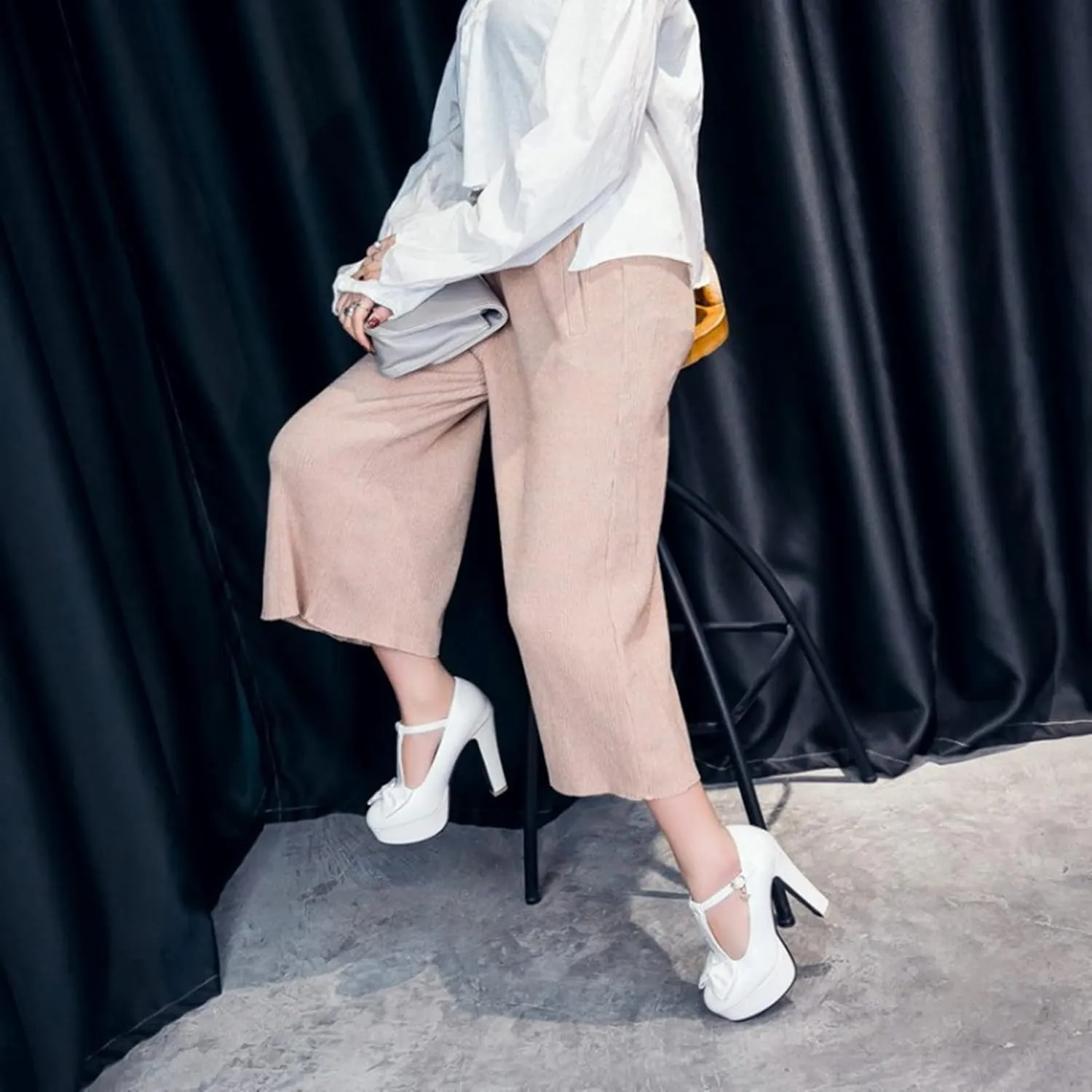 Women's T-Strap Mary Jane Platform Oxford Pumps Round Toe Bowknot Chunky High Heels Dress Shoes