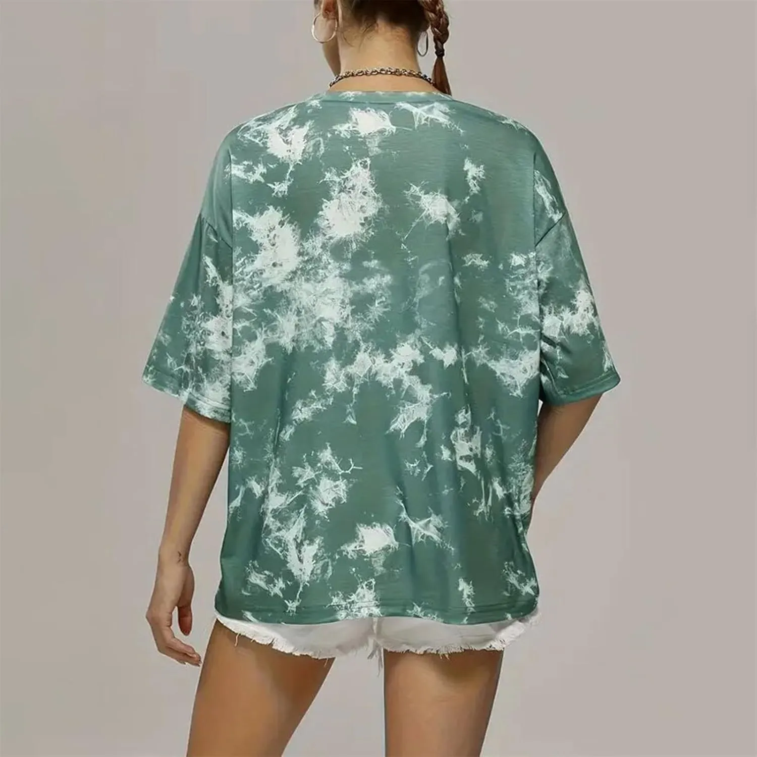 Women's Tie-Dye Fashion Y2K Oversized Tees Casual Short Sleeve Crew Neck Shirts Boyfriend Drop Shoulder Loose Fit Summer Tops
