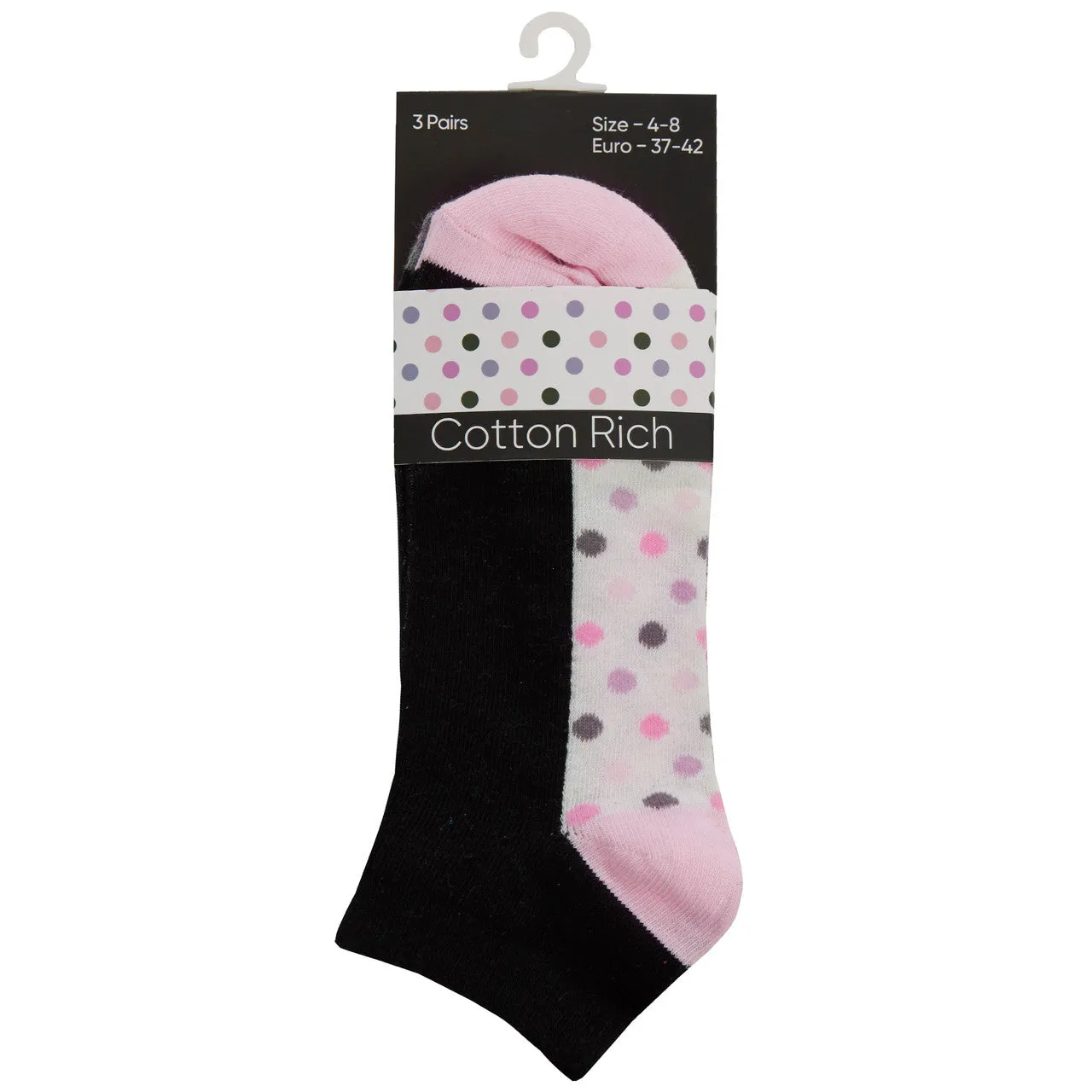 Womens Trainer Liner Low Cut Socks Pastel Polka Dot 3 Pairs
