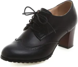 Women's Vintage Lace up Oxford Heels, Block Chunky Heeled Oxford Shoes, Dress Brogues Oxford Pumps