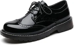 XMM Oxford Shoes for Women Women's Oxford Shoe Lace-Up Round Toe Leather Flat Classic Non-Slip Work Business Dress Office Shoes