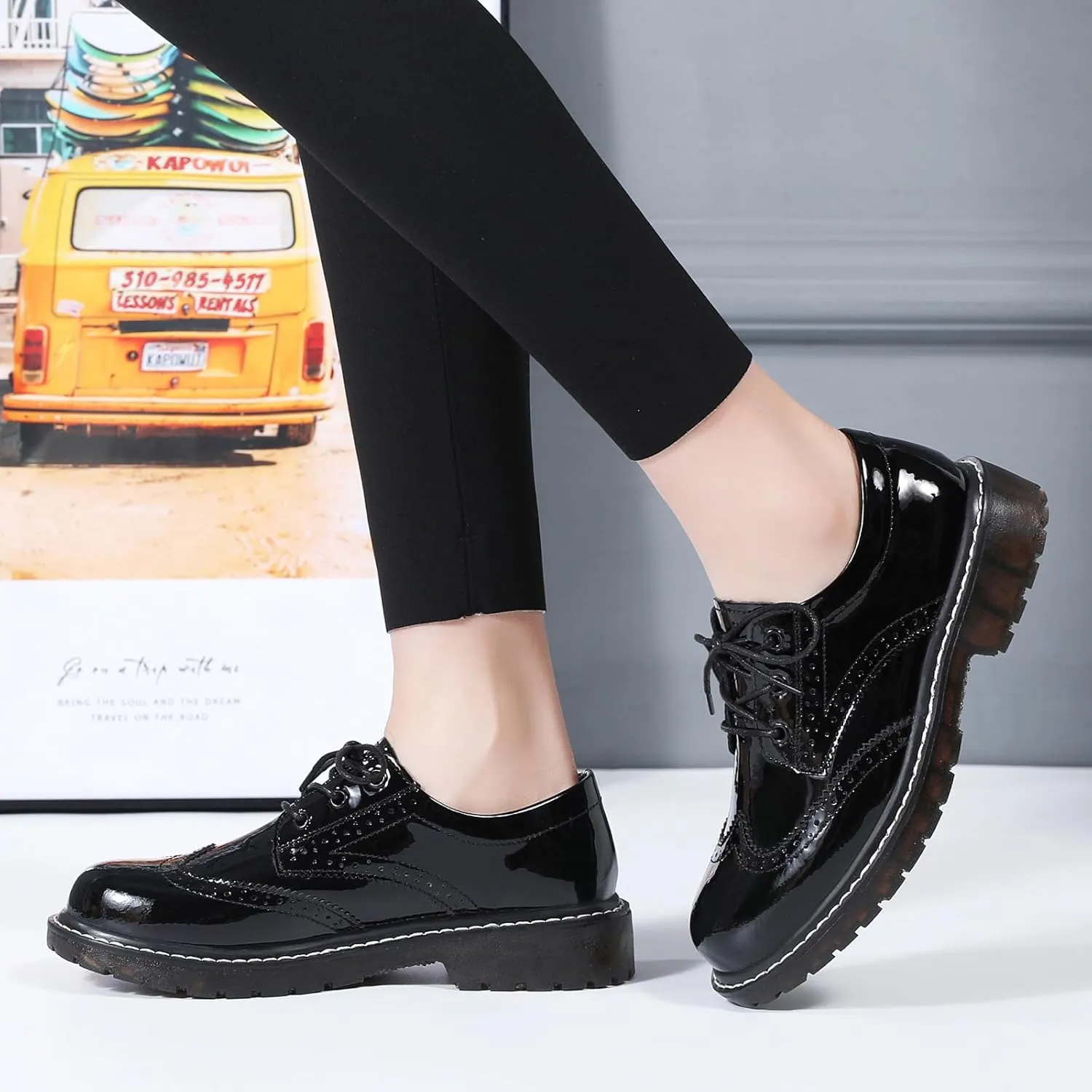 XMM Oxford Shoes for Women Women's Oxford Shoe Lace-Up Round Toe Leather Flat Classic Non-Slip Work Business Dress Office Shoes