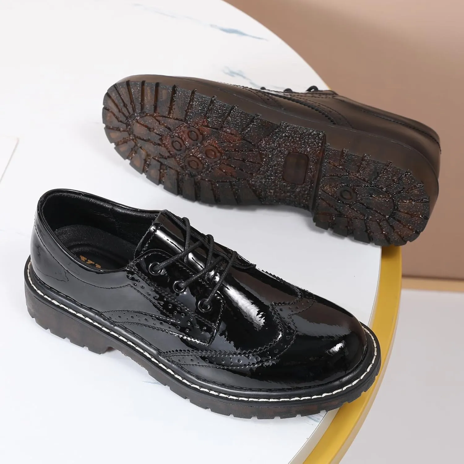 XMM Oxford Shoes for Women Women's Oxford Shoe Lace-Up Round Toe Leather Flat Classic Non-Slip Work Business Dress Office Shoes