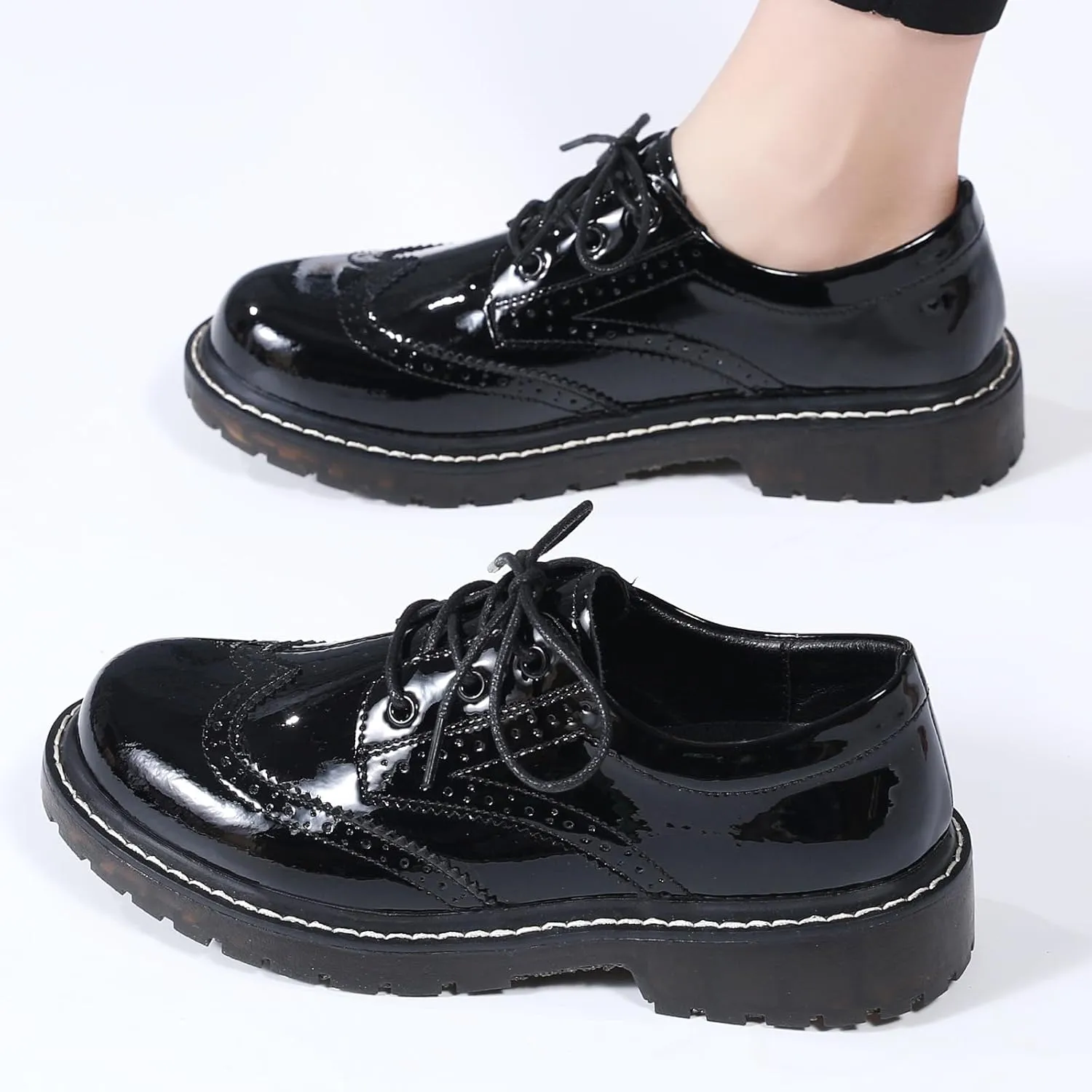 XMM Oxford Shoes for Women Women's Oxford Shoe Lace-Up Round Toe Leather Flat Classic Non-Slip Work Business Dress Office Shoes