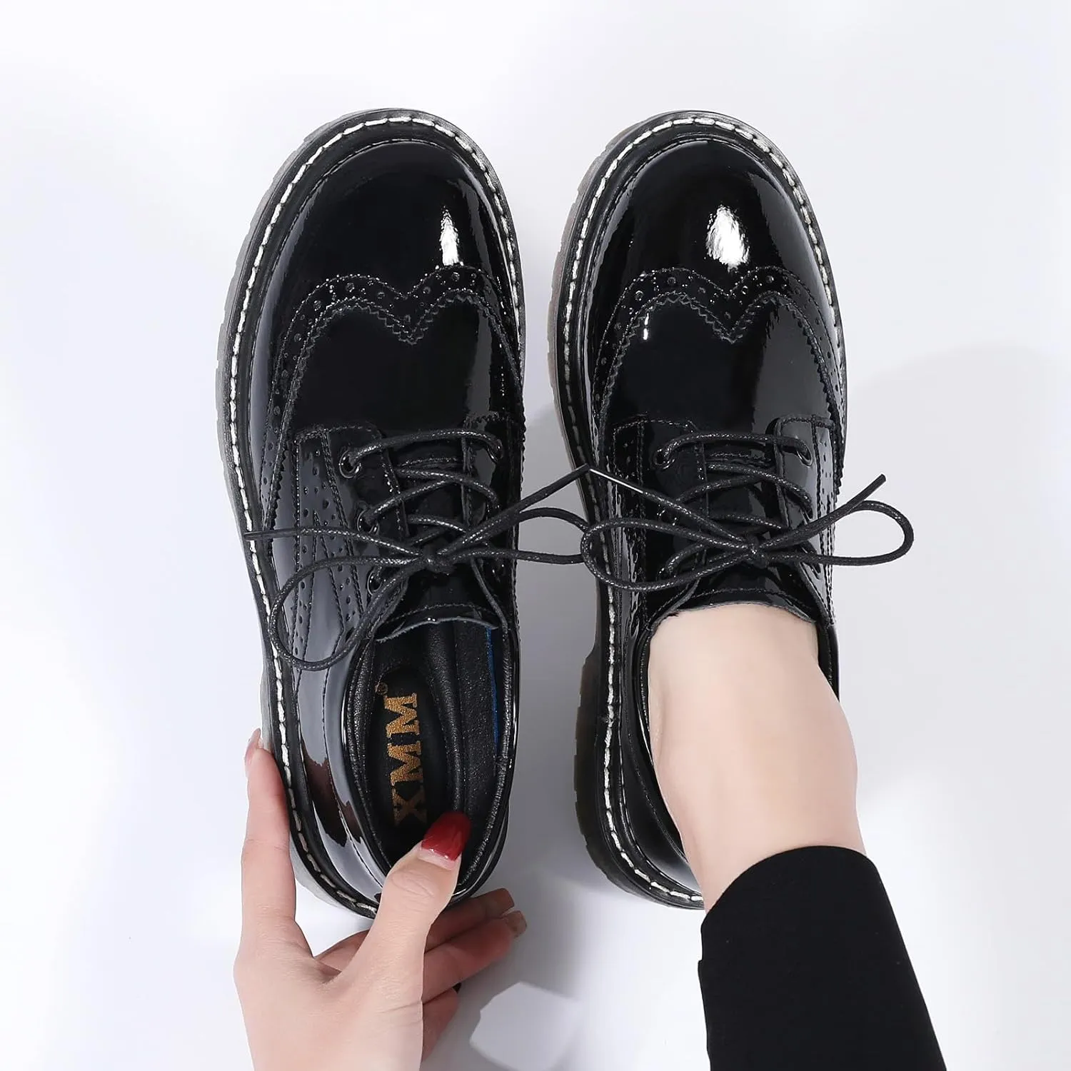 XMM Oxford Shoes for Women Women's Oxford Shoe Lace-Up Round Toe Leather Flat Classic Non-Slip Work Business Dress Office Shoes