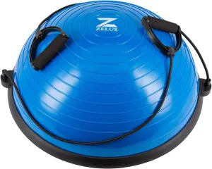 ZELUS Balance Ball Trainer with Resistance Bands and Foot Pump, Inflatable Yoga Ball for Home Gym Workouts, 23 Inch Exercise Half Ball for Balance Training Core Strength Fitness More, 330lb Cap