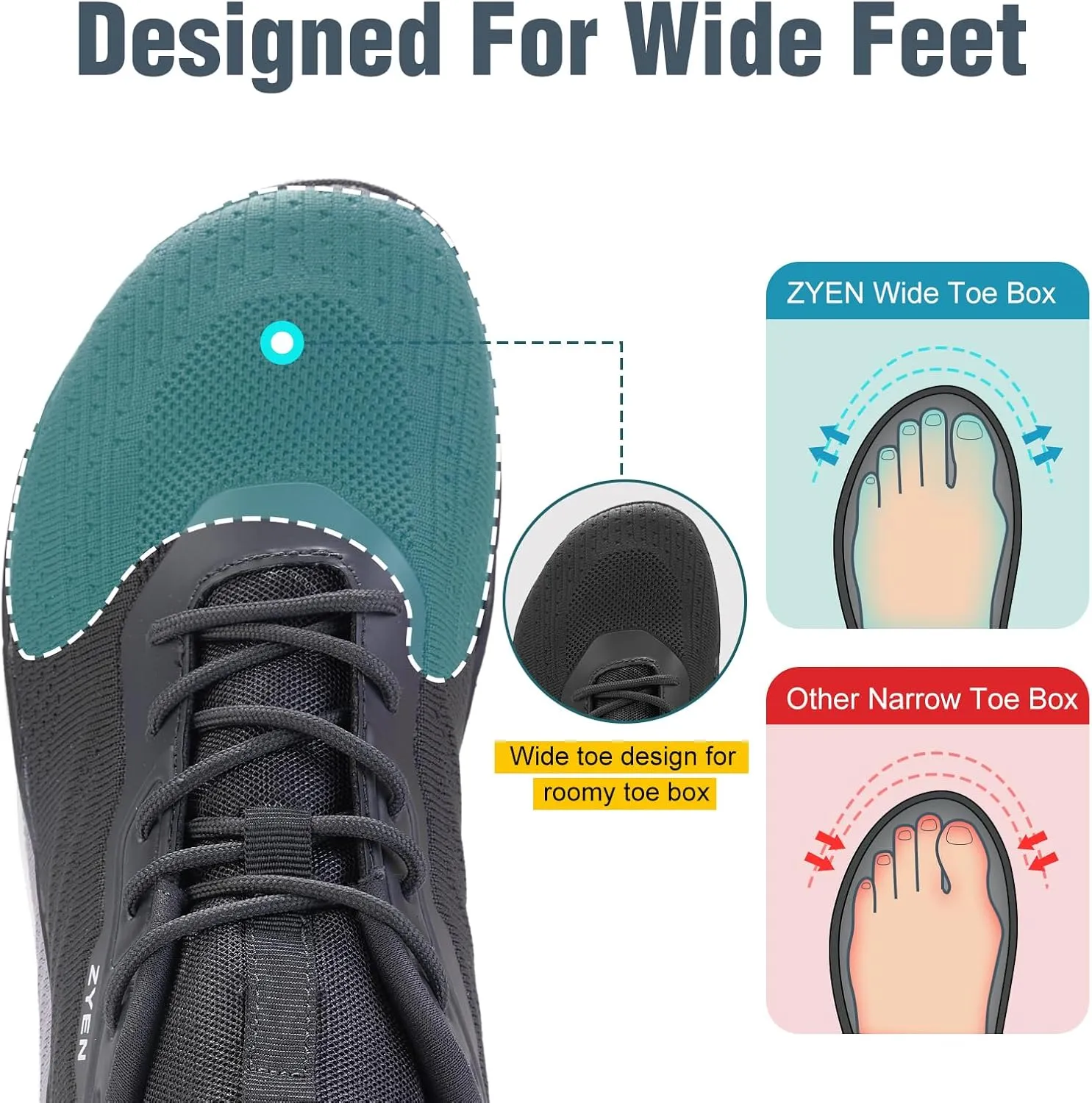 ZYEN Mens Barefoot Shoes Wide Toe Box Trail Running Sneakers Zero Drop Non-Slip Extra Wide Width Walking Shoes Minimalist Wrestling Sneakers Gym Trainer 6.5-13