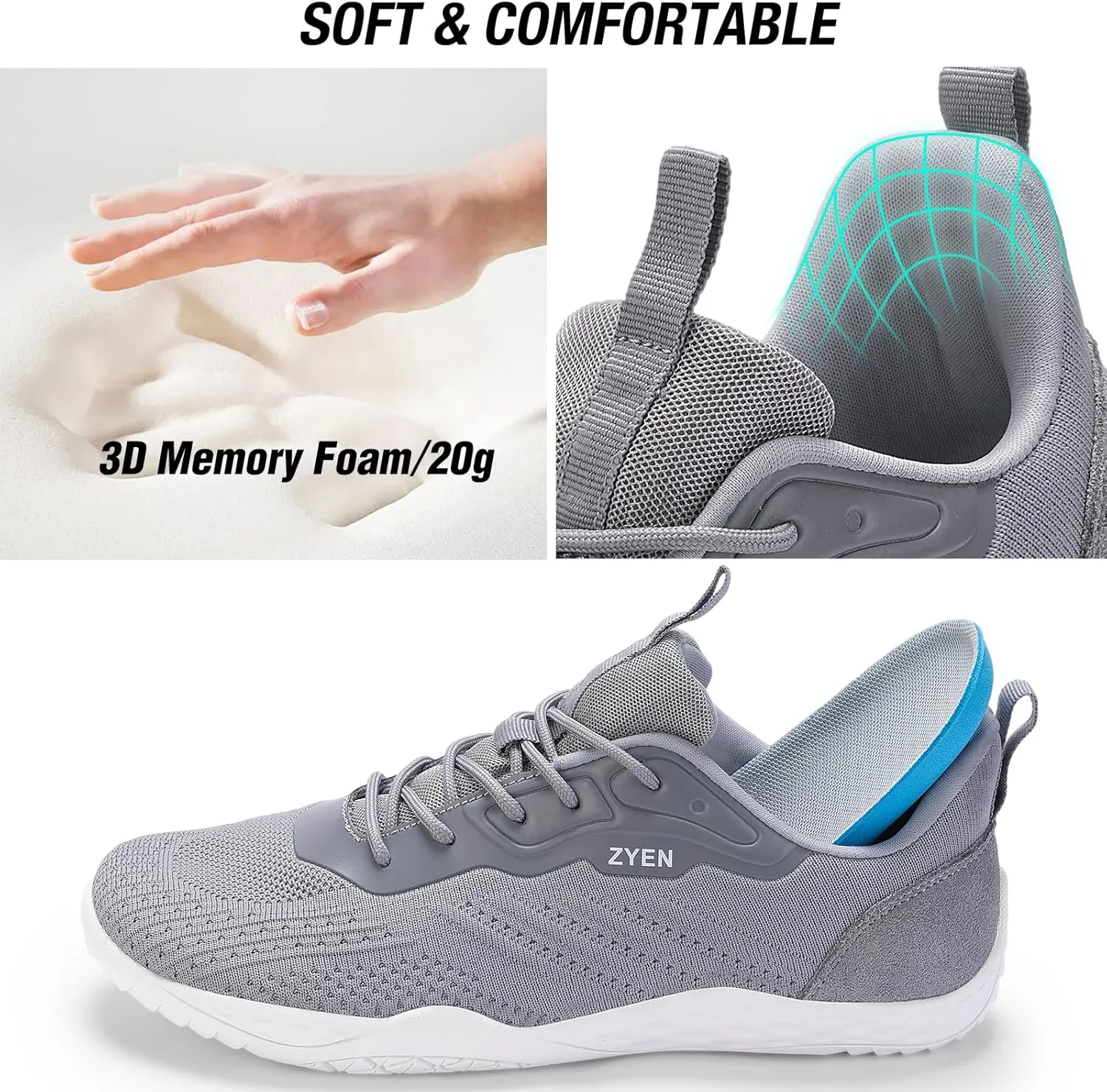 ZYEN Mens Barefoot Shoes Wide Toe Box Trail Running Sneakers Zero Drop Non-Slip Extra Wide Width Walking Shoes Minimalist Wrestling Sneakers Gym Trainer 6.5-13