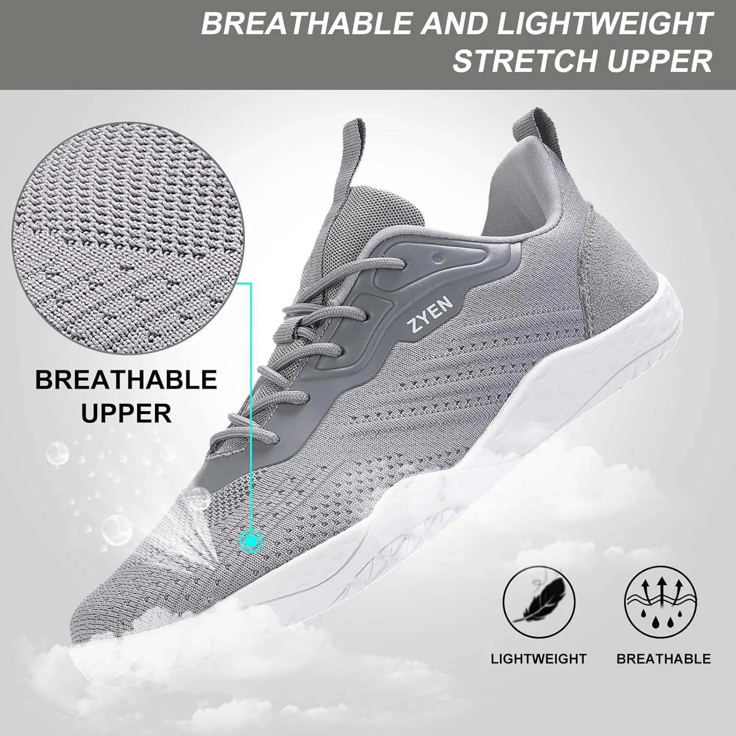 ZYEN Mens Barefoot Shoes Wide Toe Box Trail Running Sneakers Zero Drop Non-Slip Extra Wide Width Walking Shoes Minimalist Wrestling Sneakers Gym Trainer 6.5-13