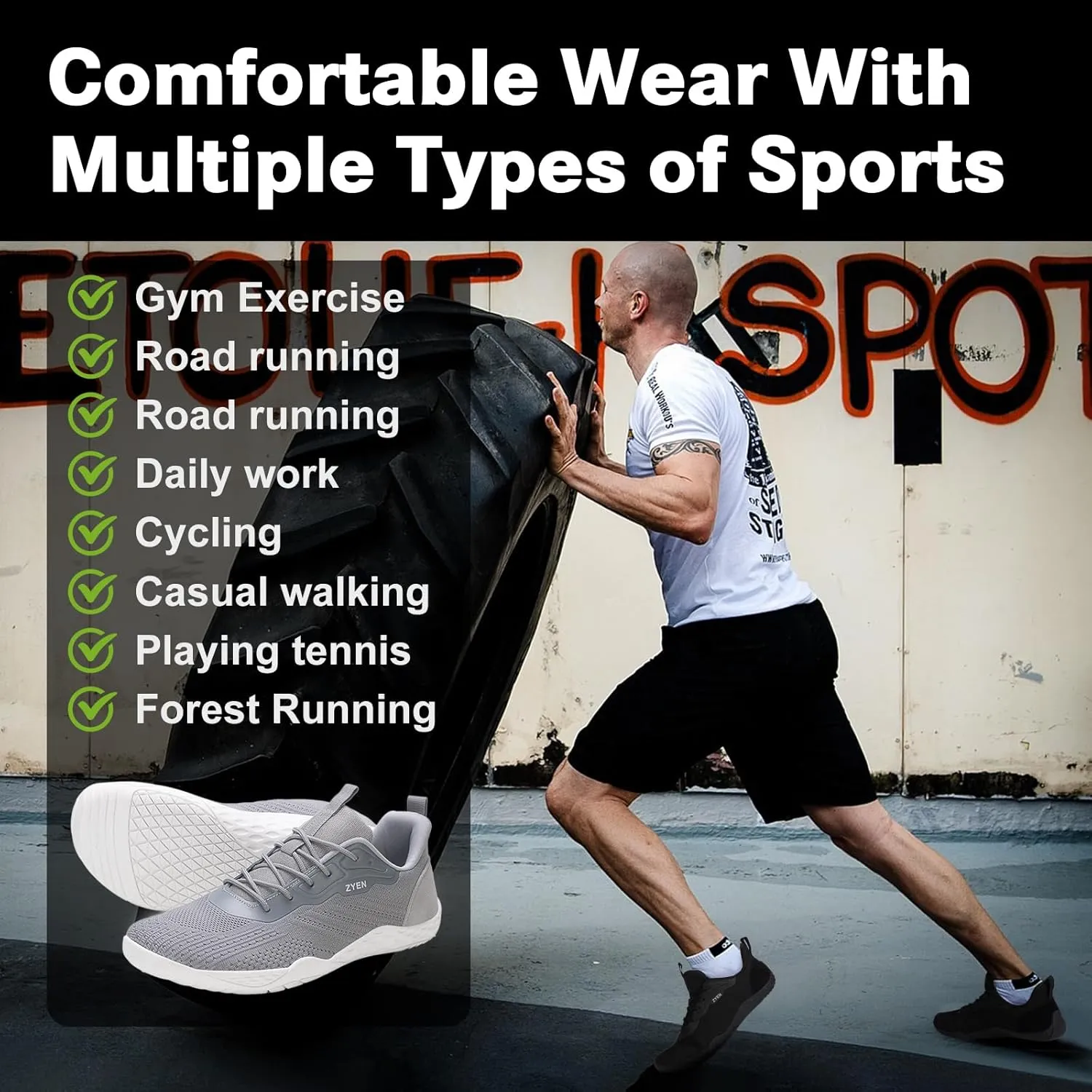 ZYEN Mens Barefoot Shoes Wide Toe Box Trail Running Sneakers Zero Drop Non-Slip Extra Wide Width Walking Shoes Minimalist Wrestling Sneakers Gym Trainer 6.5-13