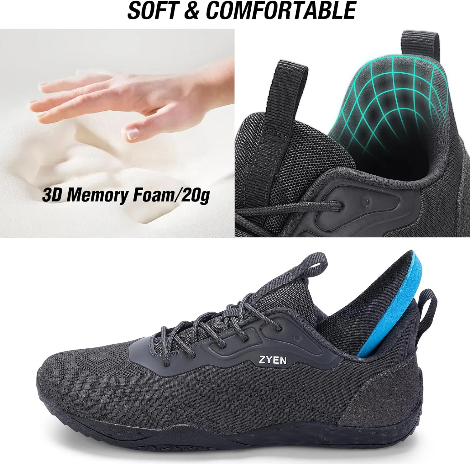 ZYEN Mens Barefoot Shoes Wide Toe Box Trail Running Sneakers Zero Drop Non-Slip Extra Wide Width Walking Shoes Minimalist Wrestling Sneakers Gym Trainer 6.5-13